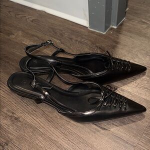 H&M Black Lace-Up Slingback kitten Heels